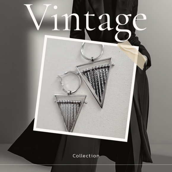 Chic Silver Triangle Drop Earrings - Picture 3 of 5